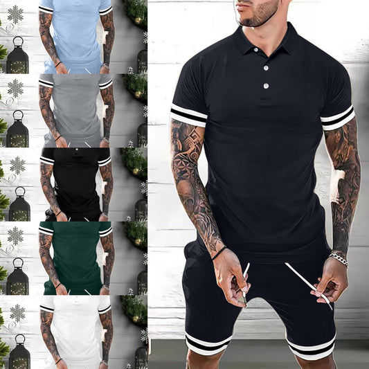 Men’s 2 Piece Outfits Polo Shirt Fashion Summer Casual Set