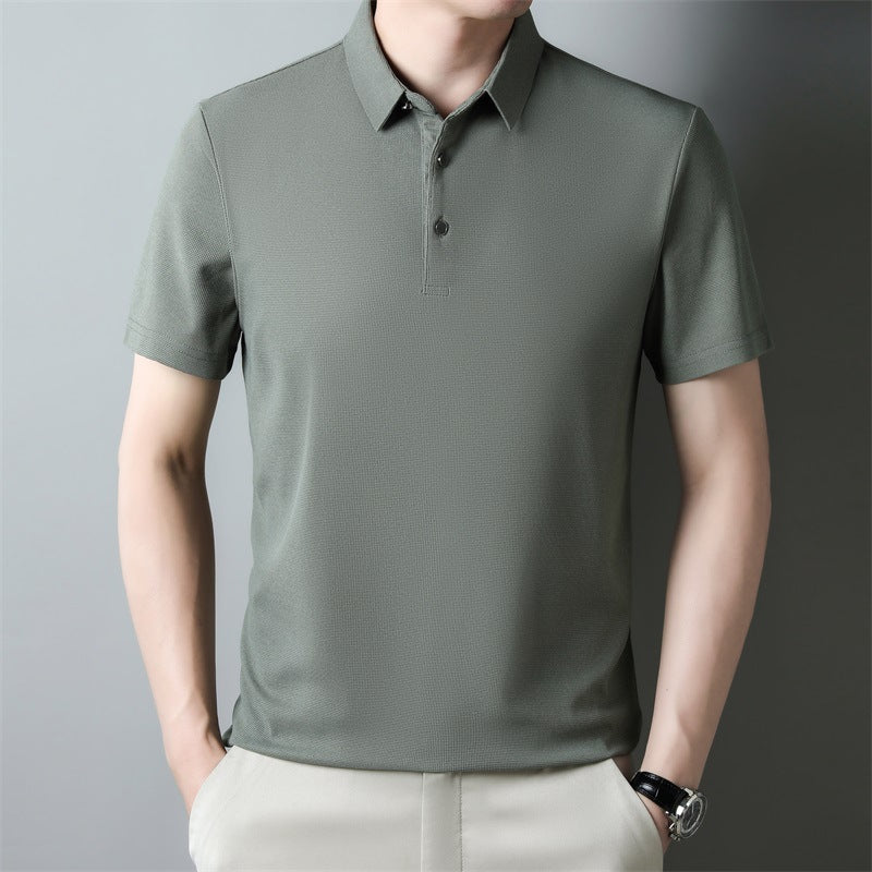 Summer Men's Solid Color Waffle Short-sleeved T-shirt