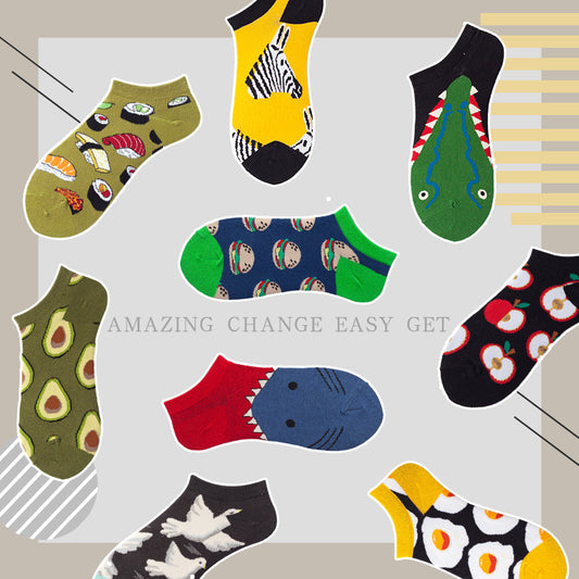 Men's Spring And Summer Ankle Oil Painting Avocado Socks