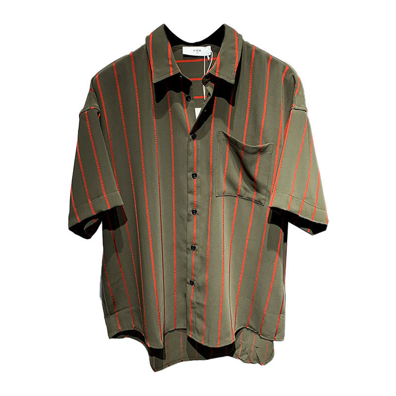 Men's Loose Comfortable Striped Short-sleeved Shirt