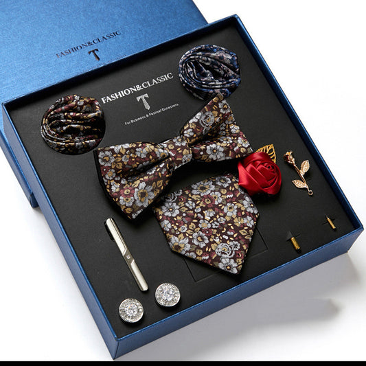 New Men's Gift Box Tie Fashion Business Striped Necktie Square Scarf Combination Set Gift Box Gift
