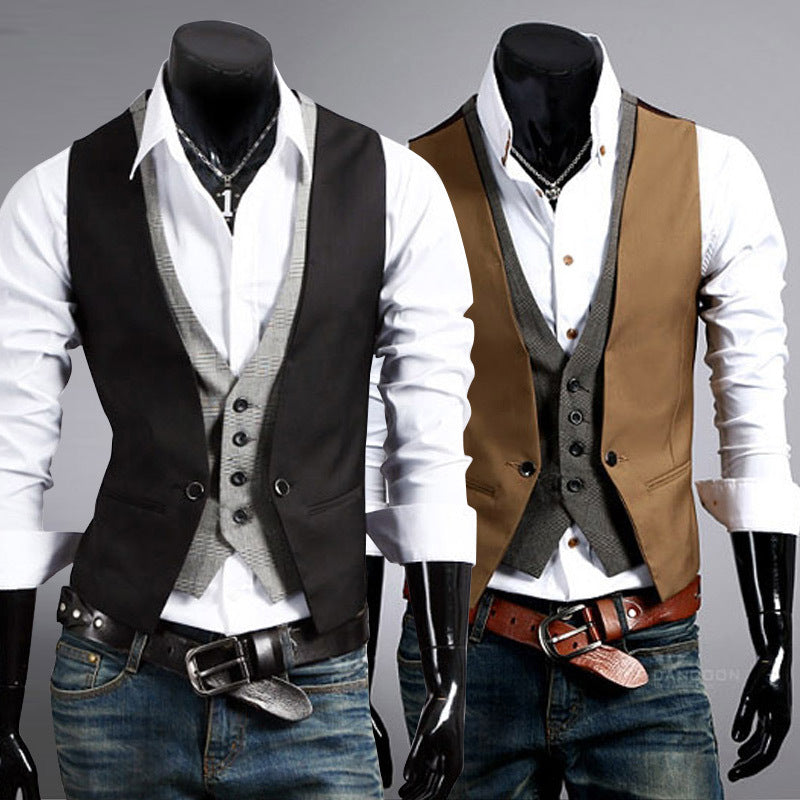 Fashionable Slim Fake Two-piece Men's Vest