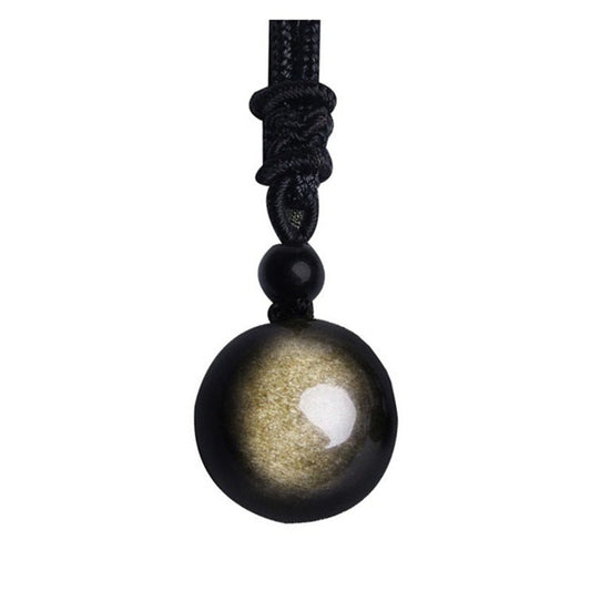 Black Gold Natural Obsidian Stone Pendant Lucky Transfer Beads Pendant Necklace Male Female Lovers Fashion Jewelry