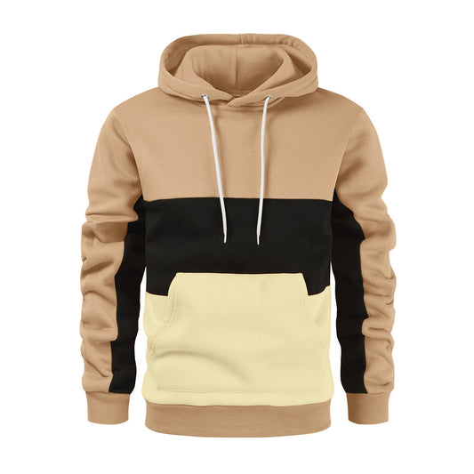 New Men's Fashionable Color Blocking Sweater Hood